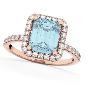 Aquamarine and Diamond Engagement Ring 14k Rose Gold 3.32ct - All