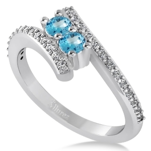 Blue Topaz Two Stone Ring w/Diamonds 14k White Gold 0.50ct - All