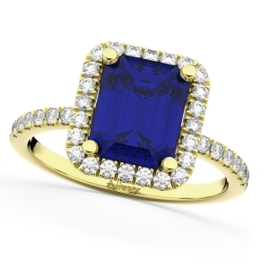 Blue Sapphire and Diamond Engagement Ring 14k Yellow Gold 3.32ct - All