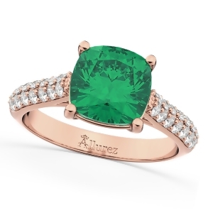 Cushion Cut Emerald and Diamond Engagement Ring 14k Rose Gold 4.42ct - All