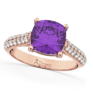 Cushion Cut Amethyst and Diamond Engagement Ring 14k Rose Gold 4.42ct - All