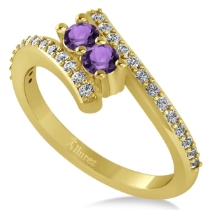 Amethyst Two Stone Ring w/Diamonds 14k Yellow Gold 0.50ct - All