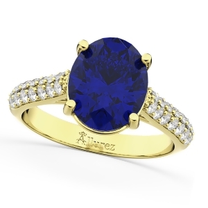 Oval Blue Sapphire and Diamond Engagement Ring 14k Yellow Gold 4.42ct - All