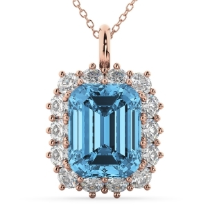 Emerald Cut Blue Topaz and Diamond Pendant 14k Rose Gold 5.68ct - All