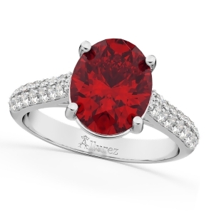 Oval Ruby and Diamond Engagement Ring 14k White Gold 4.42ct - All
