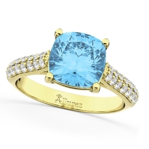 Cushion Cut Blue Topaz and Diamond Ring 14k Yellow Gold 4.42ct - All