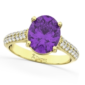 Oval Amethyst and Diamond Engagement Ring 14k Yellow Gold 4.42ct - All