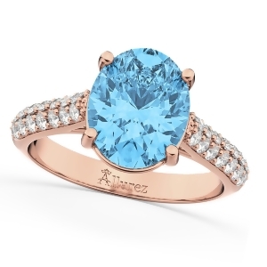 Oval Blue Topaz and Diamond Engagement Ring 14k Rose Gold 4.42ct - All
