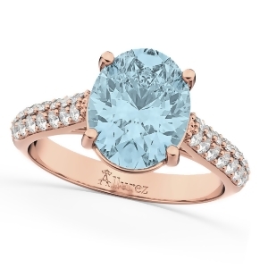 Oval Aquamarine and Diamond Engagement Ring 14k Rose Gold 4.42ct - All