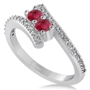 Ruby Two Stone Ring w/Diamonds 14k White Gold 0.50ct - All