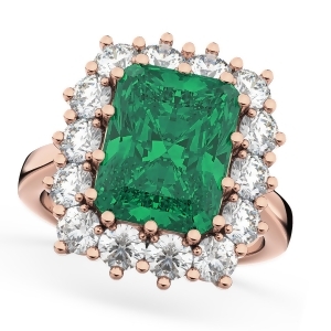 Emerald Cut Emerald and Diamond Lady Di Ring 14k Rose Gold 5.68ct - All
