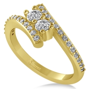 Diamond Two Stone Bypass Ring 14k Yellow Gold 0.50ct - All