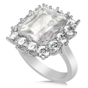 Emerald Cut White Topaz and Diamond Lady Di Ring 14k White Gold 5.68ct - All