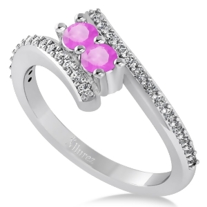 Pink Sapphire Two Stone Ring w/Diamonds 14k White Gold 0.50ct - All