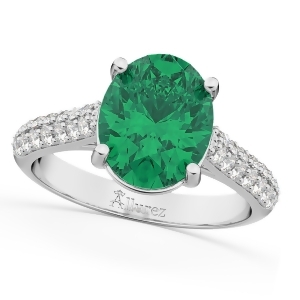 Oval Emerald and Diamond Engagement Ring 14k White Gold 4.42ct - All
