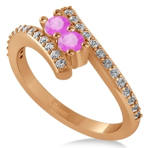 Pink Sapphire Two Stone Ring w/Diamonds 14k Rose Gold 0.50ct - All