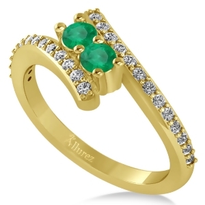 Emerald Two Stone Ring w/Diamonds 14k Yellow Gold 0.50ct - All