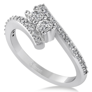 Diamond Two Stone Bypass Ring 14k White Gold 0.50ct - All