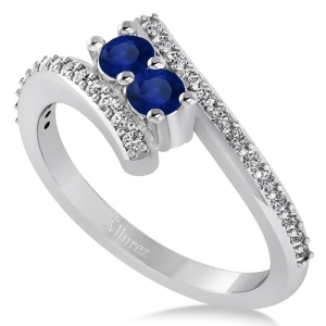 Blue Sapphire Two Stone Ring w/Diamonds 14k White Gold 0.50ct - All