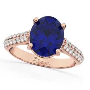 Oval Blue Sapphire and Diamond Engagement Ring 14k Rose Gold 4.42ct - All
