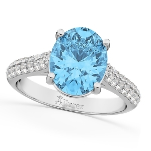 Oval Blue Topaz and Diamond Engagement Ring 14k White Gold 4.42ct - All