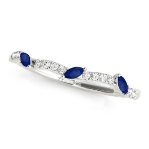 Marquise Blue Sapphire and Diamond Wedding Band 14k White Gold 0.23ct - All