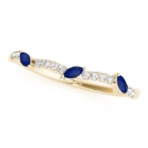 Marquise Blue Sapphire and Diamond Wedding Band 18k Yellow Gold 0.23ct - All