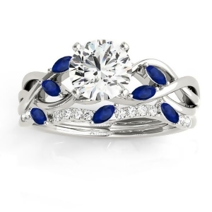 Marquise Blue Sapphire and Diamond Bridal Set Setting Platinum 0.43ct - All