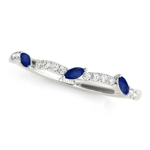 Marquise Blue Sapphire and Diamond Wedding Band 18k White Gold 0.23ct - All