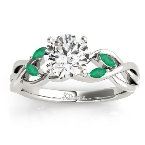 Emerald Marquise Vine Leaf Engagement Ring 14k White Gold 0.20ct - All
