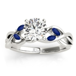 Blue Sapphire Marquise Vine Leaf Engagement Ring 18k White Gold 0.20ct - All