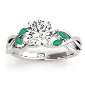 Emerald Marquise Vine Leaf Engagement Ring 18k White Gold 0.20ct - All