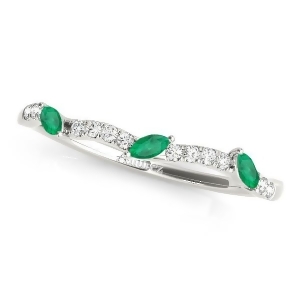 Marquise Emerald and Diamond Wedding Band 18k White Gold 0.23ct - All