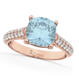 Cushion Cut Aquamarine and Diamond Engagement Ring 18k Rose Gold 4.42ct - All