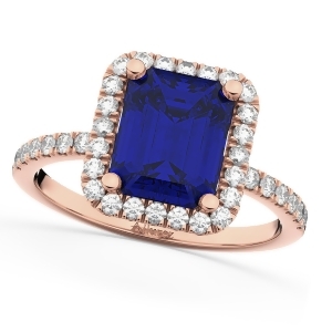 Blue Sapphire Diamond Engagement Ring 18k Rose Gold 3.32ct - All