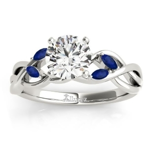 Blue Sapphire Marquise Vine Leaf Engagement Ring 14k White Gold 0.20ct - All