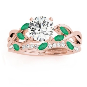 Marquise Emerald and Diamond Bridal Set Setting 18k Rose Gold 0.43ct - All