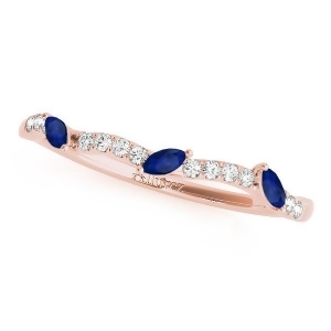 Marquise Blue Sapphire and Diamond Wedding Band 18k Rose Gold 0.23ct - All