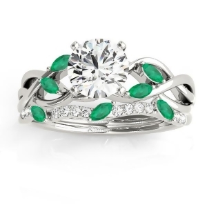 Marquise Emerald and Diamond Bridal Set Setting 18k White Gold 0.43ct - All