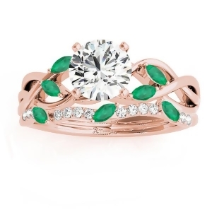 Marquise Emerald and Diamond Bridal Set Setting 14k Rose Gold 0.43ct - All