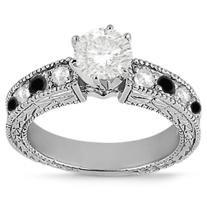 Antique White and Black Diamond Engagement Ring 14k White Gold 0.75ct - All