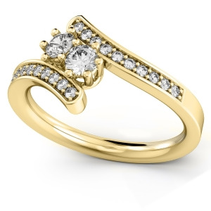Diamond Accented Two Stone Curved Tension Ring 18k Yellow Gold 0.70ct - All
