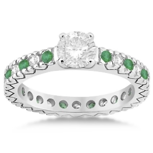 Diamond and Emerald Pave Eternity Engagement Ring 14k White Gold 0.40ct - All
