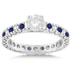 Diamond and Blue Sapphire Eternity Engagement Ring 14k White Gold 0.40ct - All