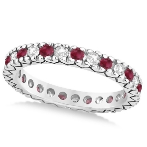 Diamond and Ruby Pave Eternity Wedding Band 14k White Gold 0.45ct - All
