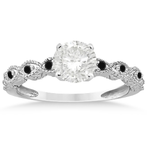 Petite Marquise Black Diamond Engagement Ring 14k White Gold 0.10ct - All