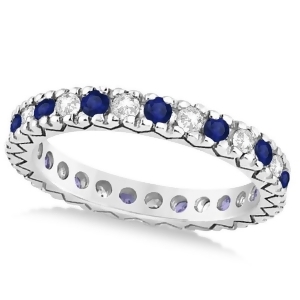 Diamond and Blue Sapphire Eternity Wedding Band 14k White Gold 0.45ct - All