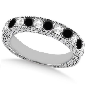Antique White and Black Diamond Wedding Ring Band 14k White Gold 1.05ct - All