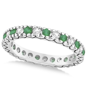 Diamond and Emerald Pave Eternity Wedding Band 14k White Gold 0.45ct - All