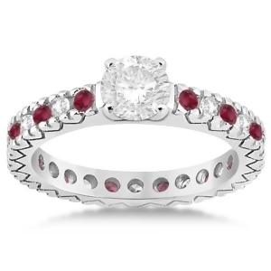 Diamond and Ruby Pave Eternity Engagement Ring 14k White Gold 0.40ct - All